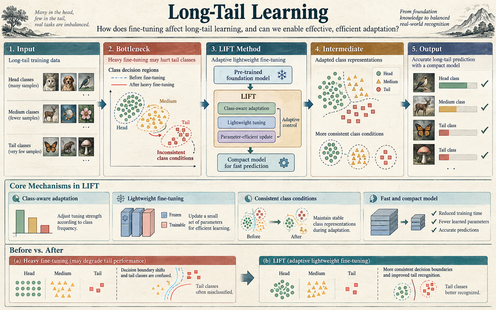 Long-tail Learning with Foundation Model: Heavy Fine-tuning Hurts.